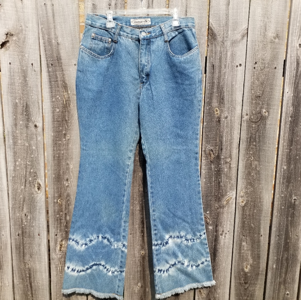 Vtg ZanaDi Rise flare Leg tie dye high rise festival jeans size 8